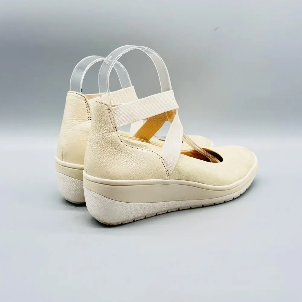 Vionic Shoes Women 6 Beige Leather Ellery Mary Jane Wedge Comfort Flats Orthotic